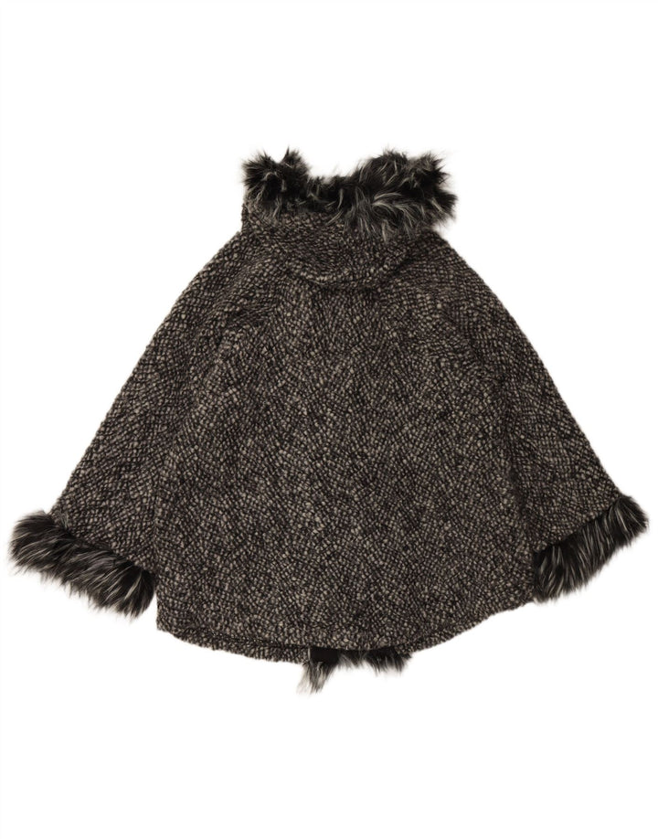 VINTAGE ženski plašt s kapuljačom slobodnog kroja UK 10 Mali crni vuneni