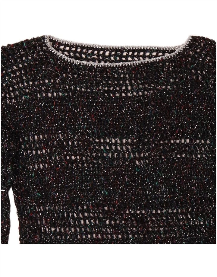 VINTAGE ženski džemper s veznim izrezom UK 12 Srednje raznobojni pjegavi