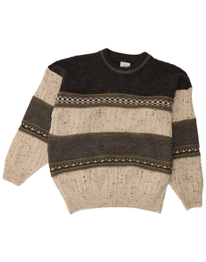 Novi brzi muški džemper s okruglim izrezom, veliki bež akril u blokovima boja