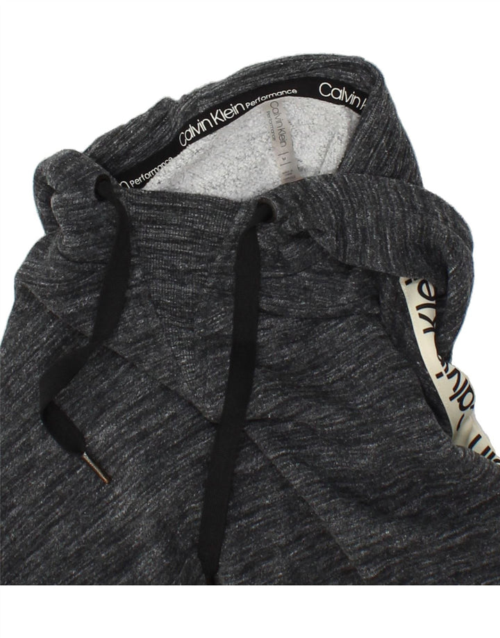 CALVIN KLEIN Womens Performance Graphic Hoodie Jumper UK 14 Medium Grey Vintage Calvin Klein and Second-Hand Calvin Klein from Messina Hembry 