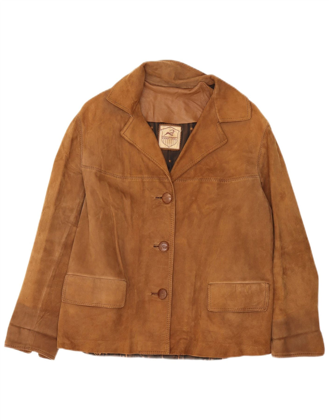 VINTAGE Ženska jakna od brušene kože s 3 gumba UK 16 Velika smeđa