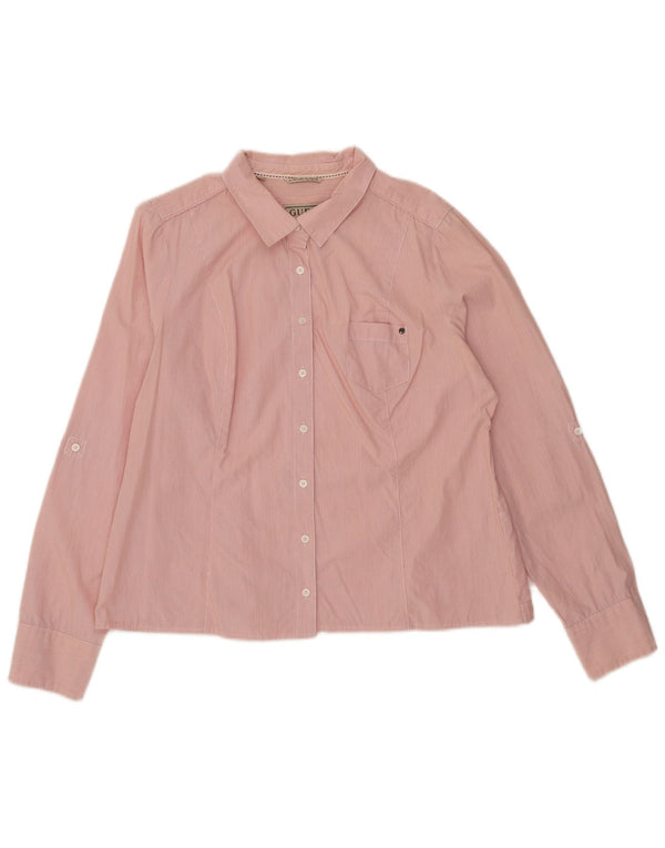 Guess Womens Shirt UK 18 XL Pink Pinstripe