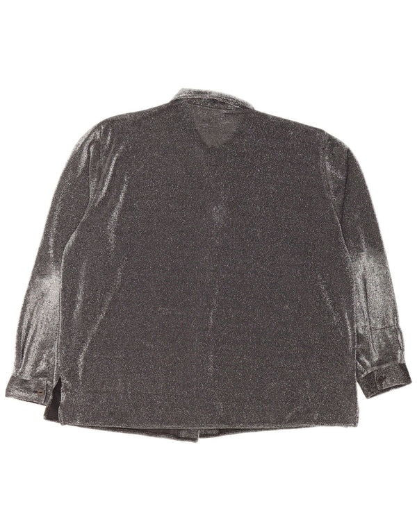 VINTAGE ženska prevelika košulja bluza UK 16 Veliki crni pjegavi poliester