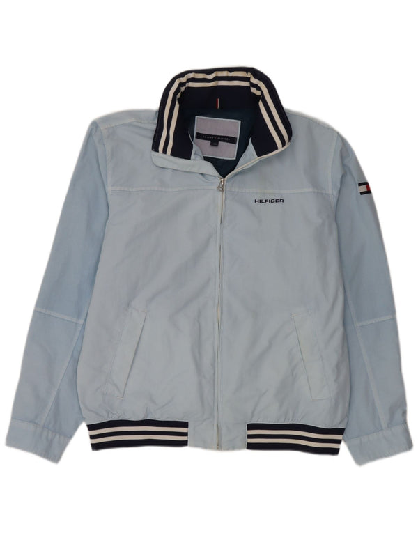 Tommy Hilfiger Mens Graphic Hooded Bomber Jacket UK 40 Large Blue Striped