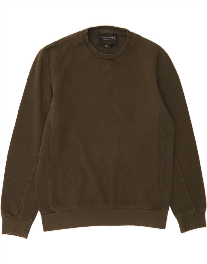 ZARA Mens Sweatshirt Jumper Medium Khaki Cotton Vintage Zara and Second-Hand Zara from Messina Hembry 