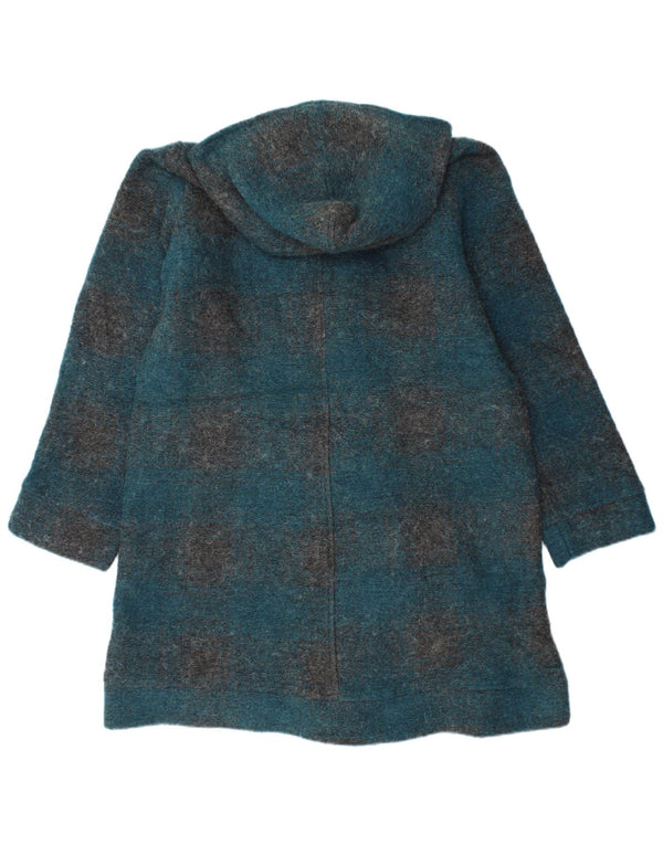 Vintage ženski duffle kaput s kapuljačom UK 16 veliki tirkizni karirani