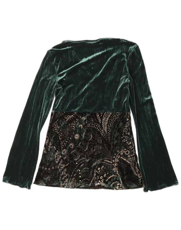 PRINCIPLES Ženski gornji dio bluze od velura dugih rukava UK 10 Mali zeleni cvjetni