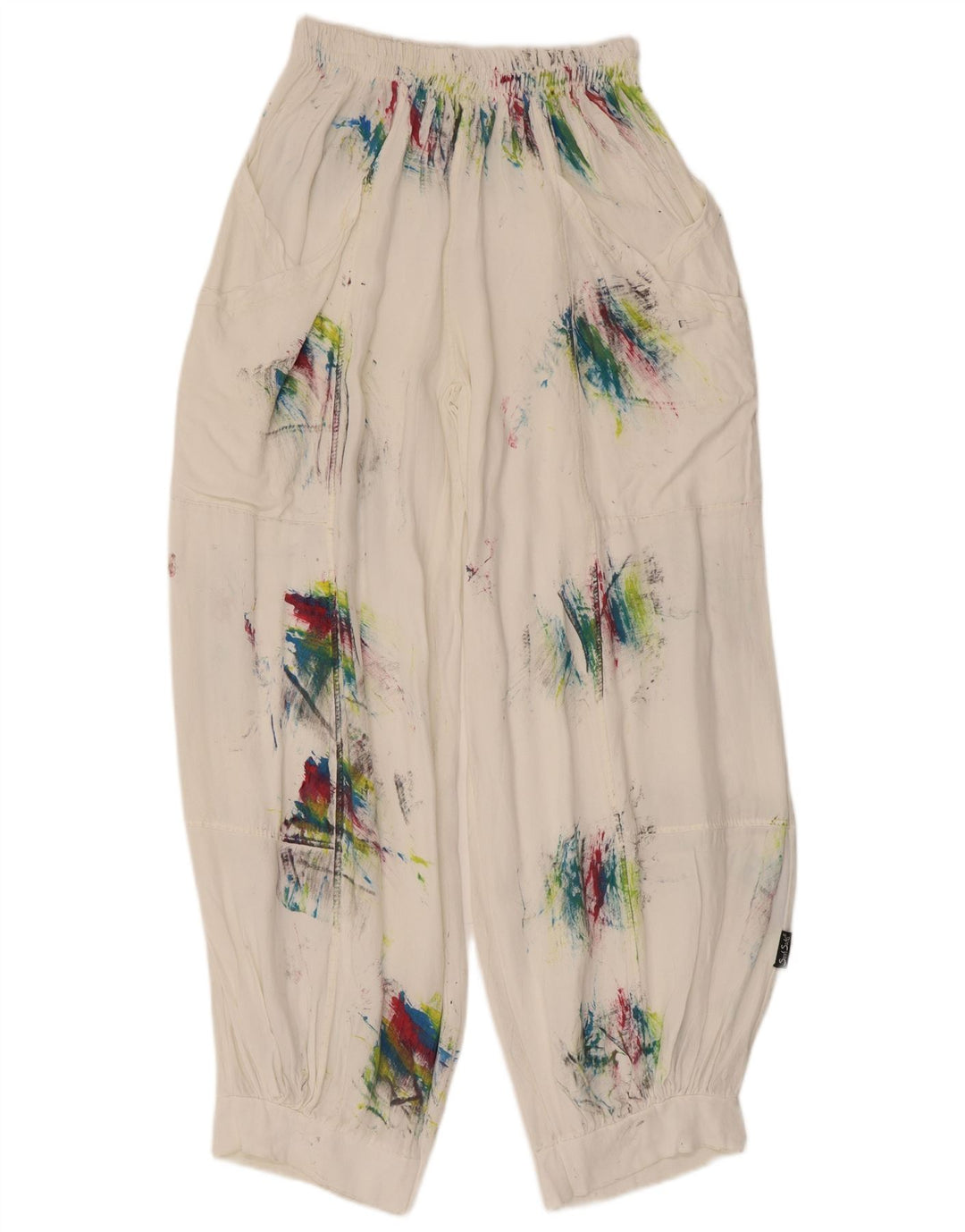 Vintage ženske harem hlače srednje veličine W28 L29 bijela tie dye viskoza