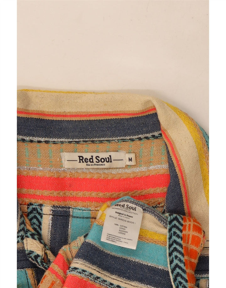 VINTAGE Ženska pomoćna jakna UK 12 Srednji raznobojni prugasti pamuk