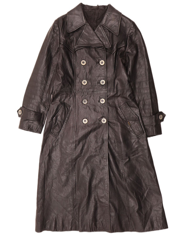 VINTAGE ženski kožni kaput UK 12 Srednja crna koža