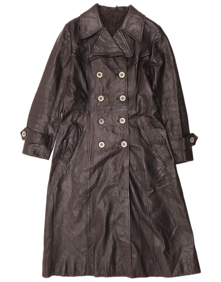 VINTAGE ženski kožni kaput UK 12 Srednja crna koža