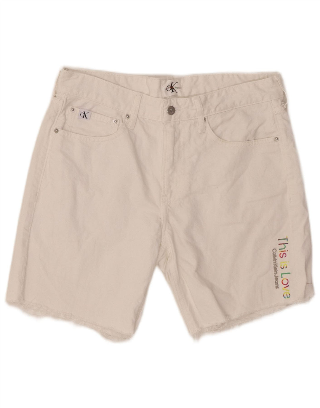 CALVIN KLEIN Muške traper kratke hlače s grafičkim motivima W31 Srednje bijeli pamuk