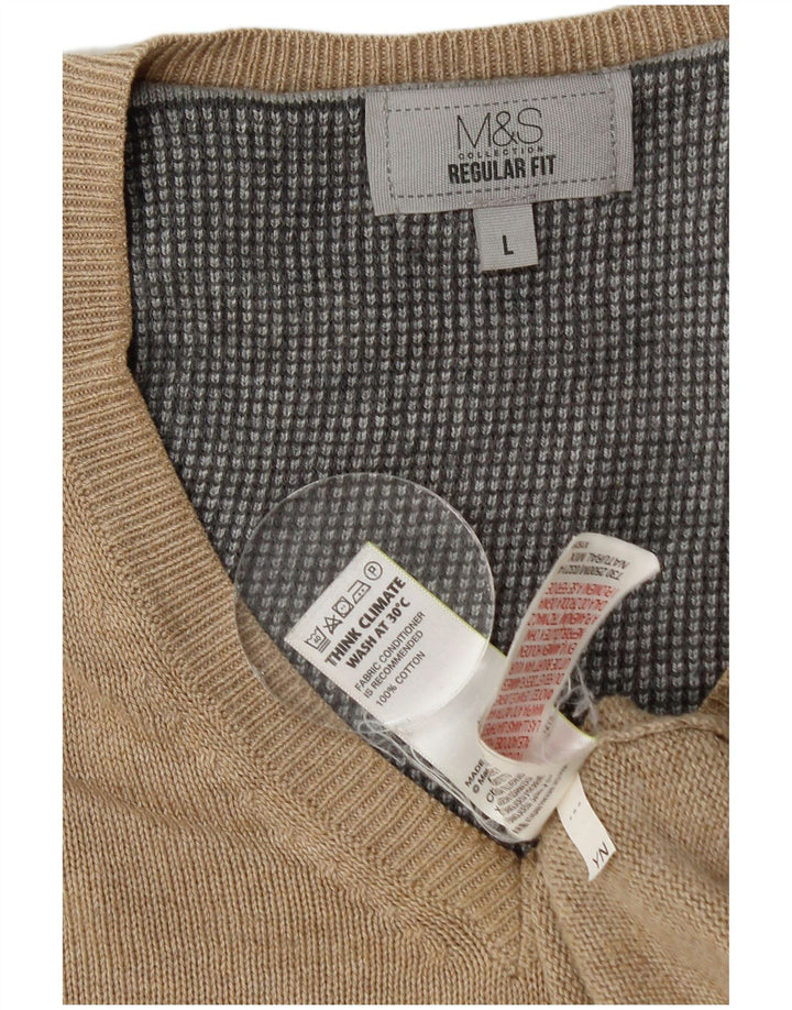Marks & Spencer, veliki, bež pamuk, muški džemper s V-izrezom