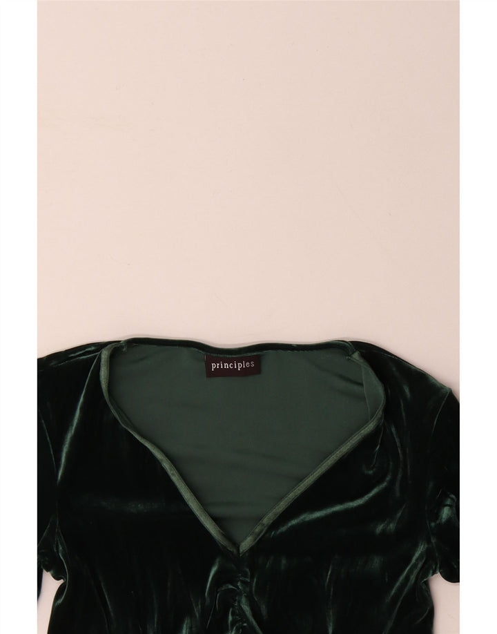 PRINCIPLES Ženski gornji dio bluze od velura dugih rukava UK 10 Mali zeleni cvjetni