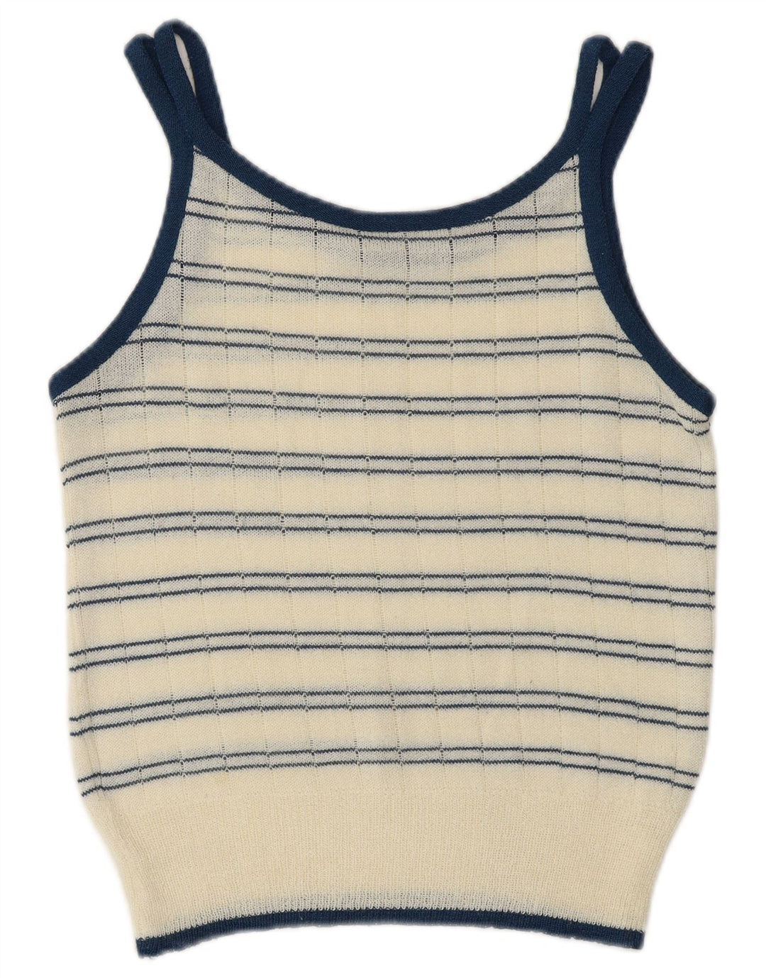 Vintage ženski kratki pleteni Cami Top UK 10 malih sivobijelih pruga