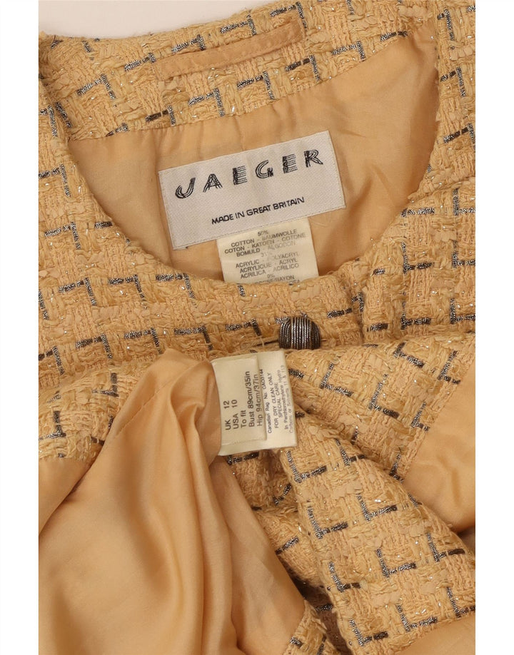 Jaeger ženski sako sa 5 gumba UK 12 srednje žuti geometrijski pamuk