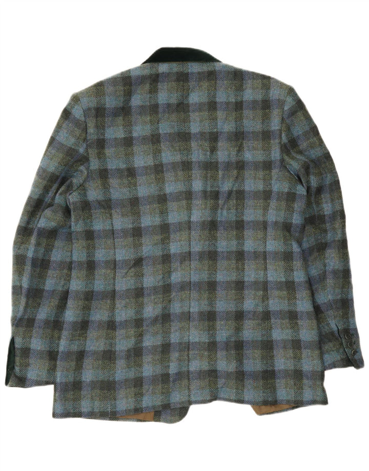 Vintage ženska jakna s 2 gumba EU 46 XL plava viskoza od ginghama