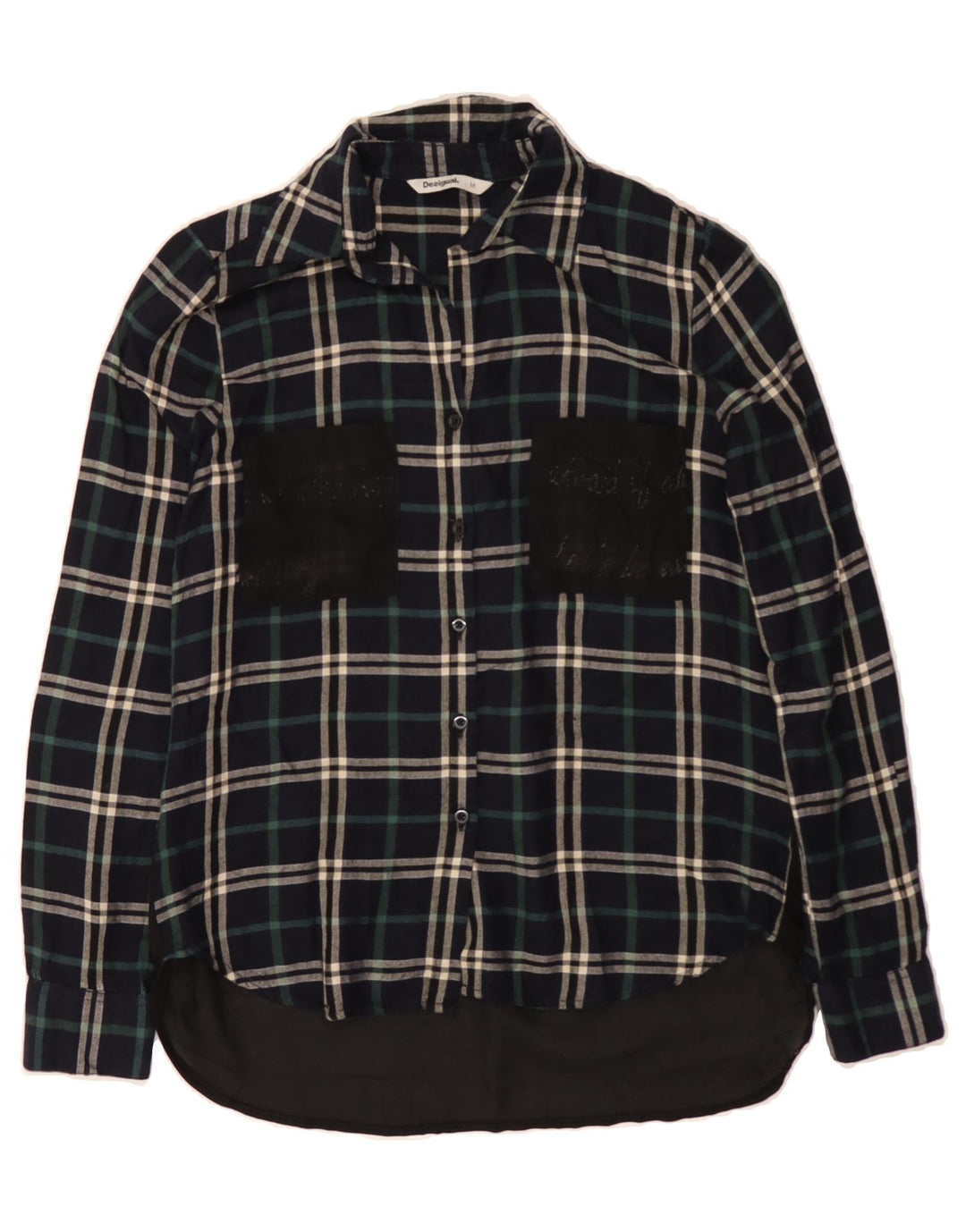 DESIGUAL Womens Flannel Shirt UK 12 Medium Navy Blue Check Vintage Desigual and Second-Hand Desigual from Messina Hembry 
