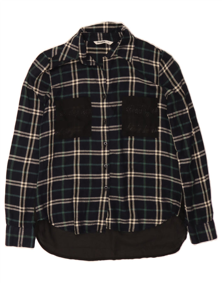 DESIGUAL Womens Flannel Shirt UK 12 Medium Navy Blue Check Vintage Desigual and Second-Hand Desigual from Messina Hembry 