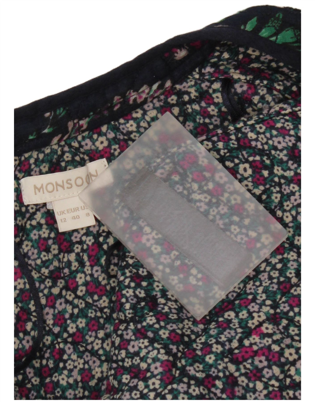 Monsoon ženska jakna s otvorenim sakoom UK 12 Srednje tamnoplavi cvjetni pamuk