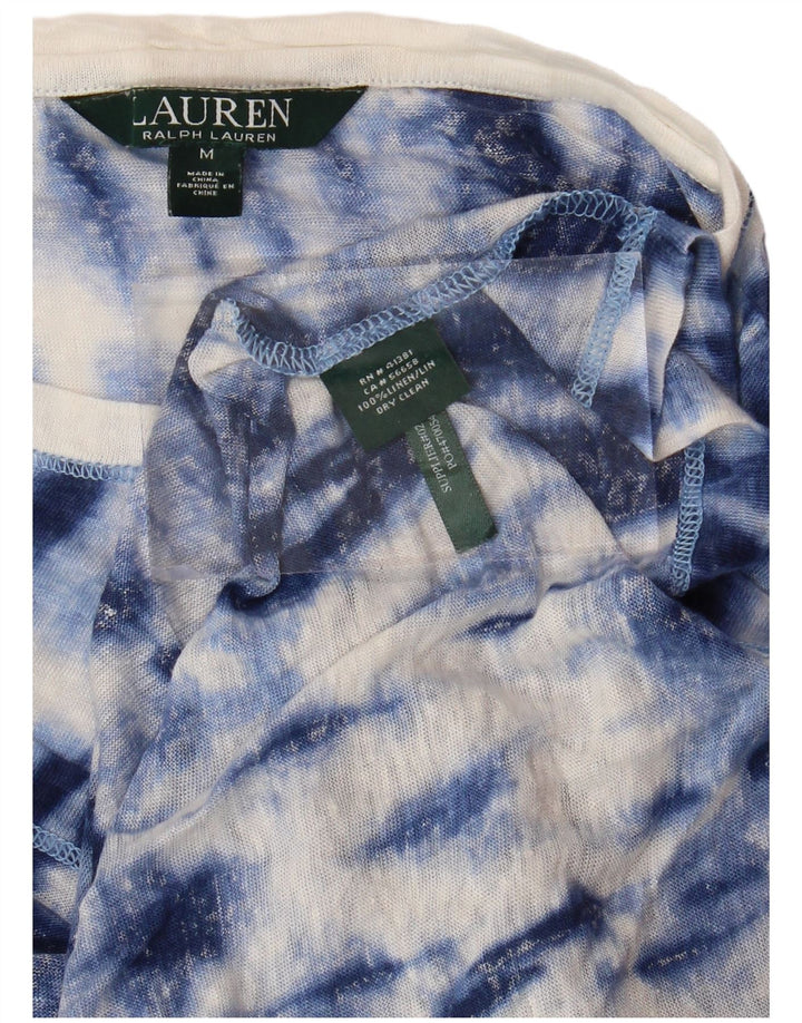 RALPH LAUREN Ženska majica kratkih rukava UK 14 Medium Blue Tie Dye Lan