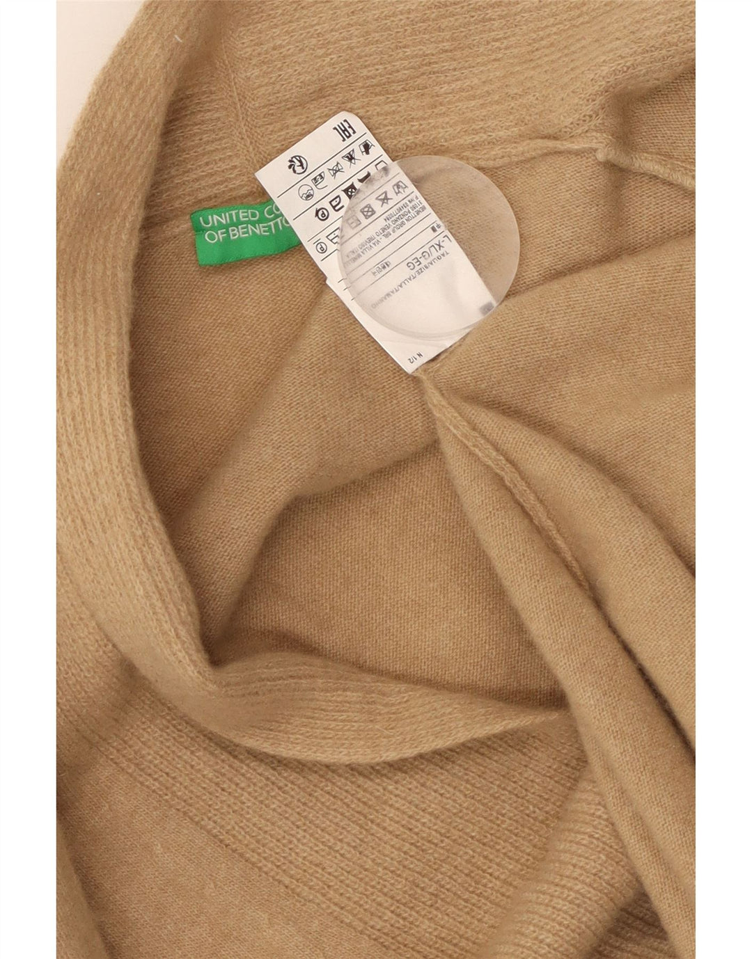 Benetton ženski dugi otvoreni kardigan pulover UK 16 Large Beige Wool