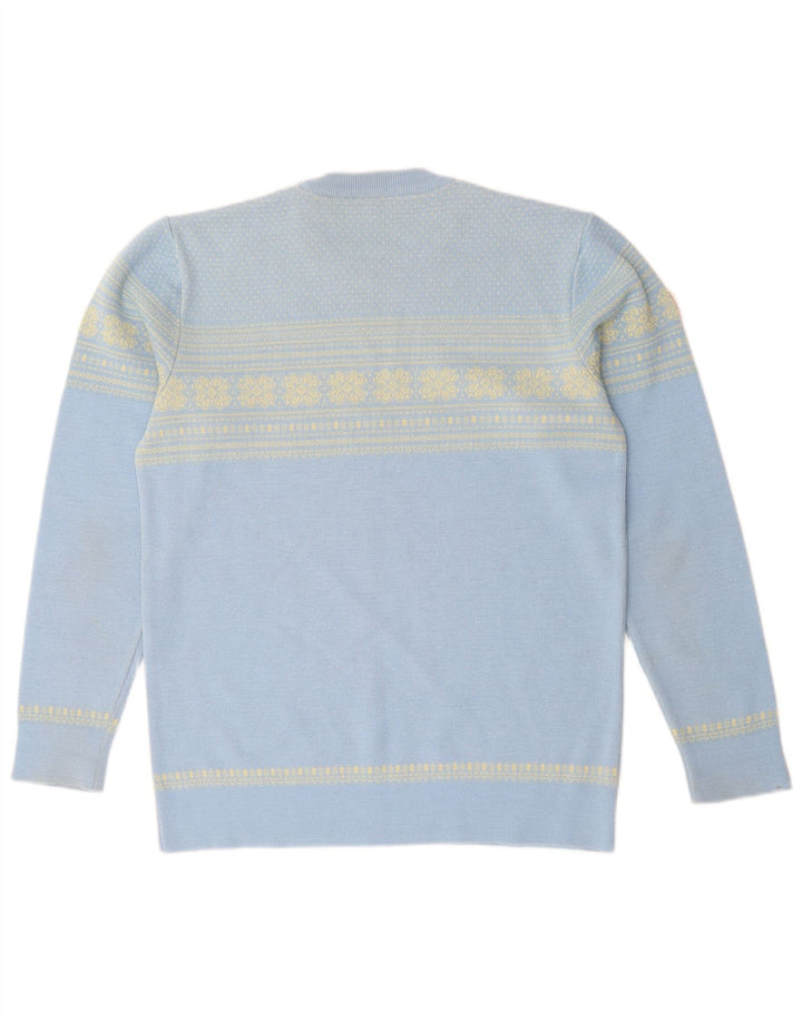 PULL DOLOMITEN Mens Crew Neck Jumper Sweater IT 50 Medium Blue Fair Isle
