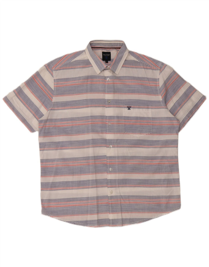 JAMES PRINGLE Muška košulja kratkih rukava, pamuk srednje bijele pruge