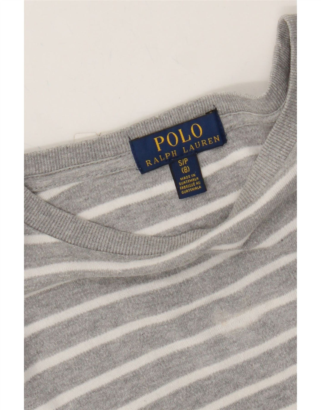 POLO RALPH LAUREN Girls Top Long Sleeve 7-8 Years Small Grey Striped Vintage Polo Ralph Lauren and Second-Hand Polo Ralph Lauren from Messina Hembry 