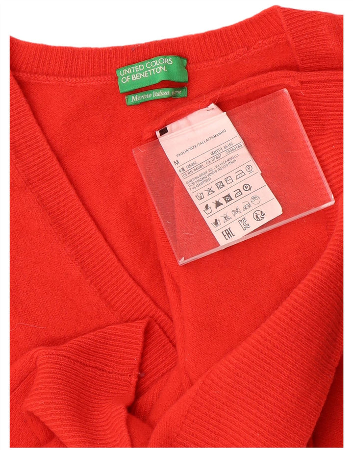 Benetton ženski džemper s V-izrezom UK 12 srednje crvene vune