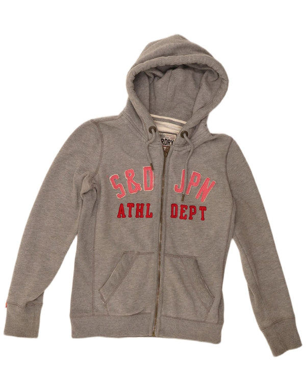Superdry ženski džemper s kapuljačom s patentnim zatvaračem UK 12 srednje sivi pamuk