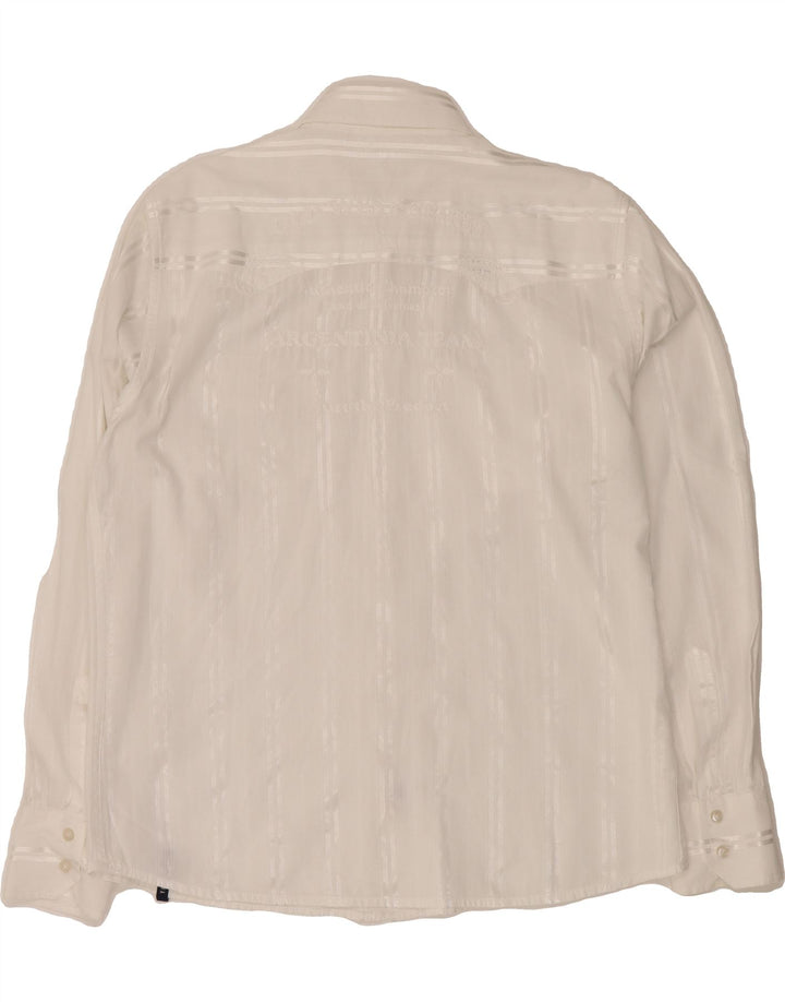 ON TANTUM Mens Shirt Large White Striped Cotton Vintage ON Tantum and Second-Hand ON Tantum from Messina Hembry 