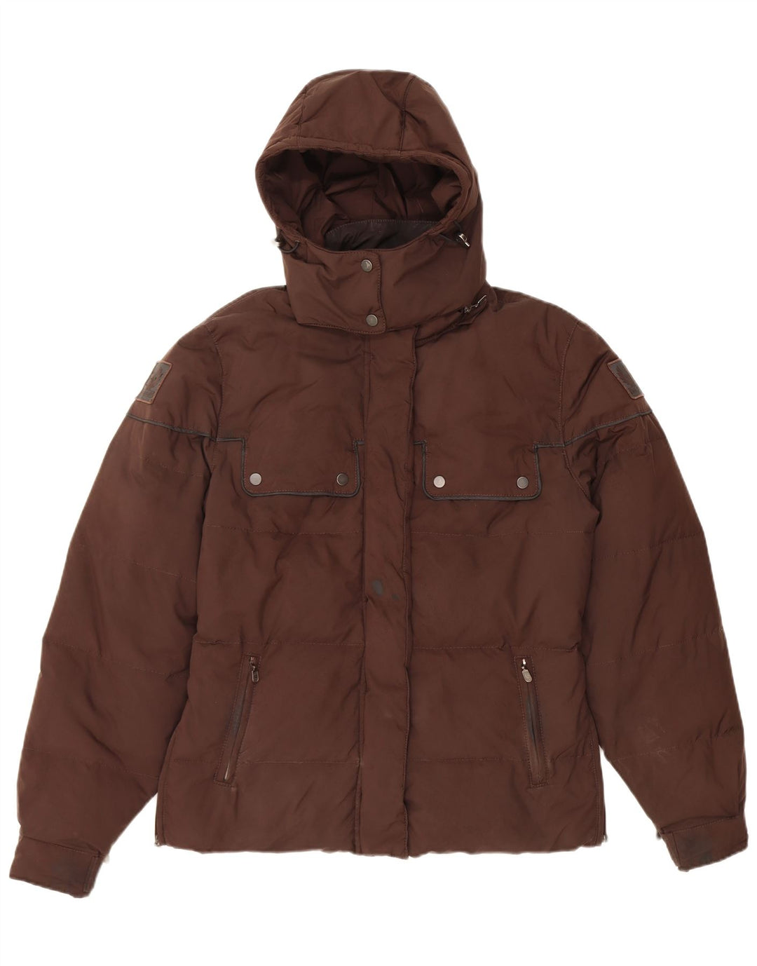 BELSTAFF Womens Hooded Padded Jacket IT 46 Large Brown Nylon