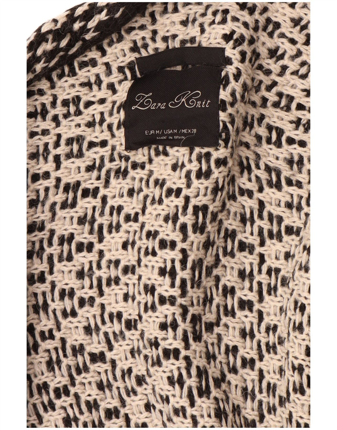 ZARA Womens Asymmetric Open Cardigan Sweater UK 14 Medium Black Geometric