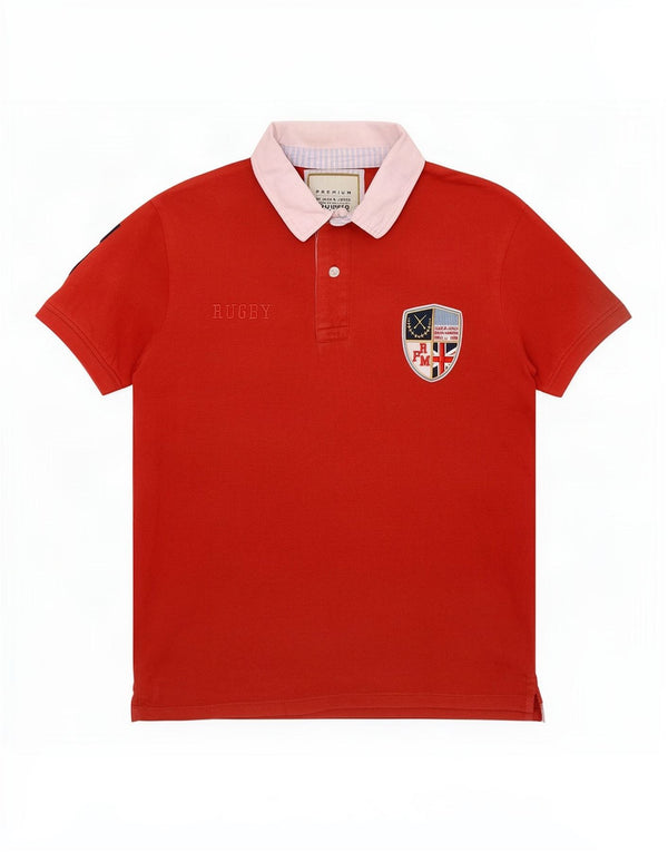 Jack & Jones Mens Graphic Rugby Polo Shirt Medium Orange Colourblock Cotton
