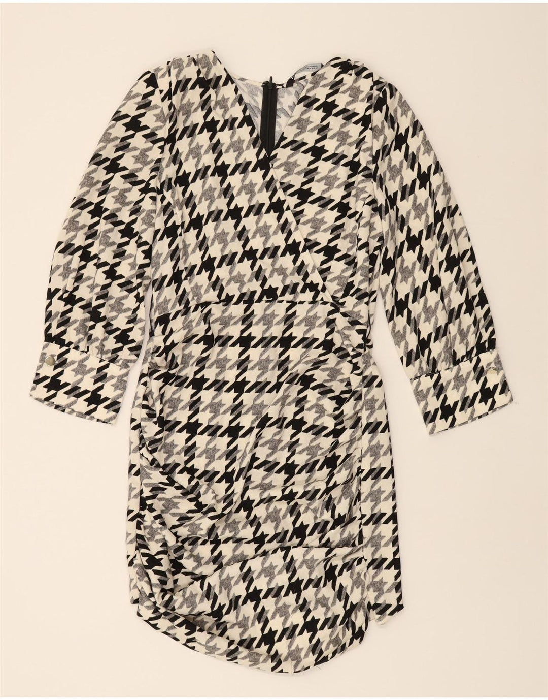ZARA Womens 3/4 Sleeve Sheath Dress UK 12 Medium Black Houndstooth Vintage Zara and Second-Hand Zara from Messina Hembry 