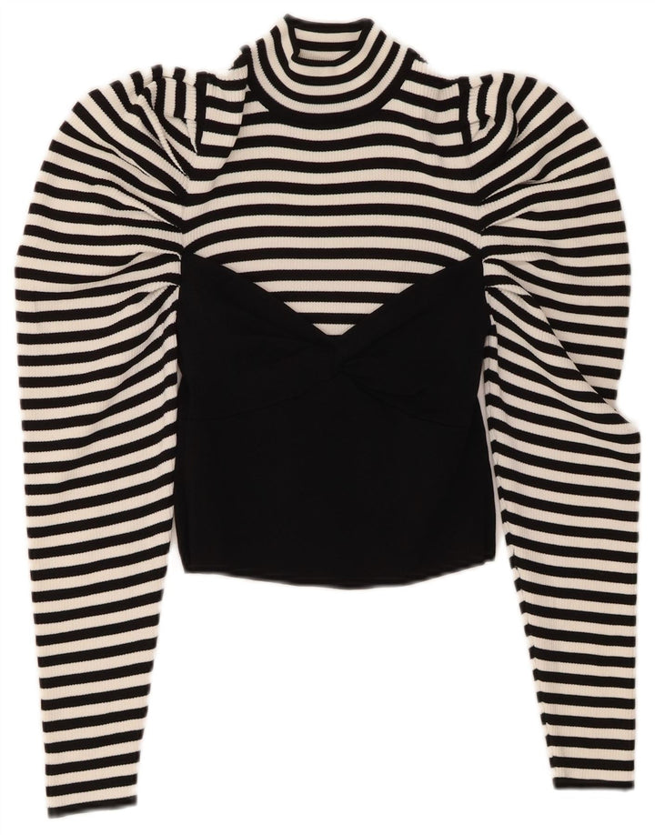 ZARA Womens Crop Blouse Top UK 12 Medium White Striped Viscose