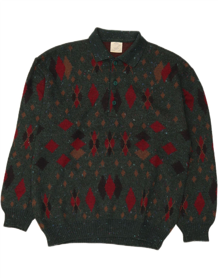 LINEA Muški pulover s polo ovratnikom IT 50 Srednje zeleni Argyle/Diamond