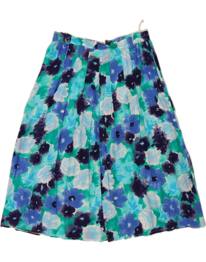 VINTAGE Womens Pleated Skirt IT 42 Medium W30 Blue Floral Polyamide Vintage Vintage and Second-Hand Vintage from Messina Hembry 