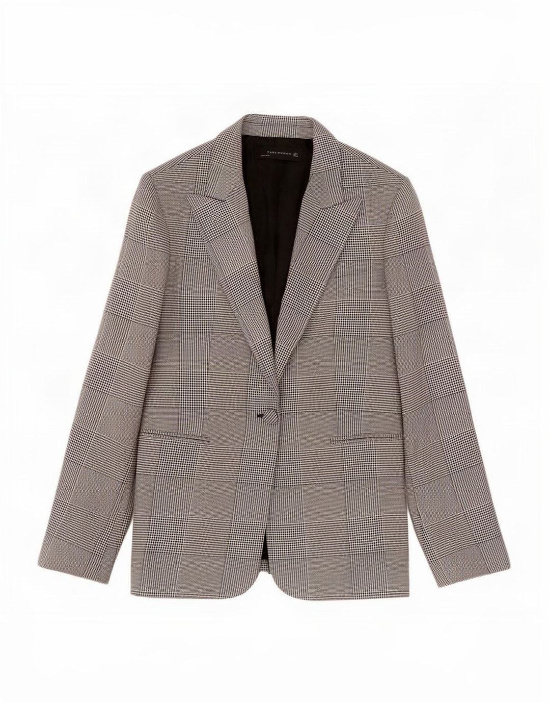 Zara ženski sako sa 1 gumbom UK 14 veliki crni poliester s houndstooth-om