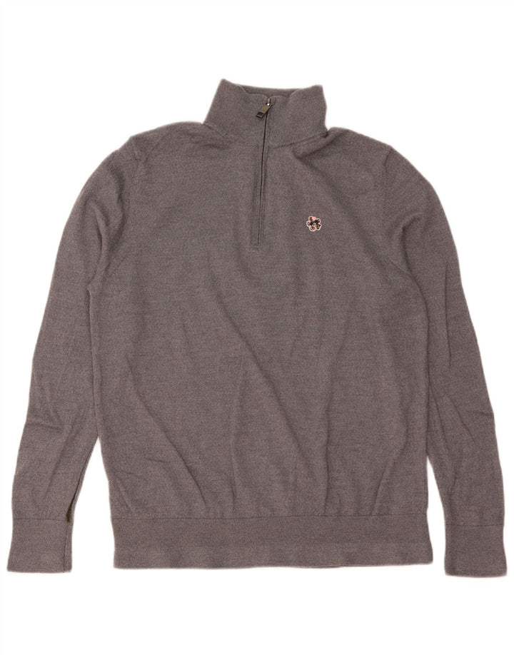 TED BAKER Muški pulover s izrezom s patentnim zatvaračem Veličina 6 2XL Siva vunena