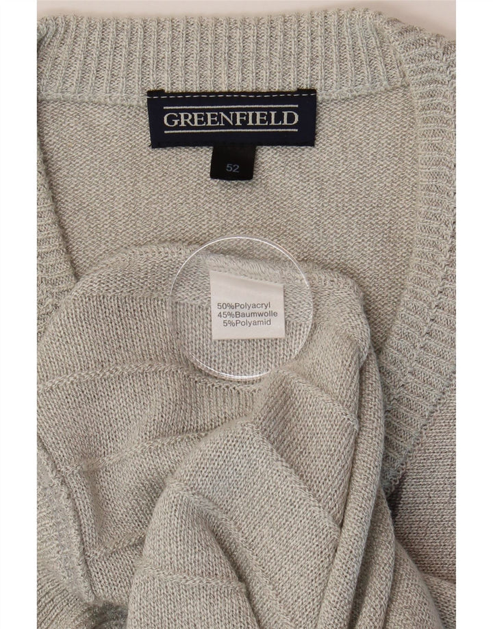 GREENFIELD Mens V-Neck Jumper Sweater IT 52 Large Grey Geometric Vintage Greenfield and Second-Hand Greenfield from Messina Hembry 