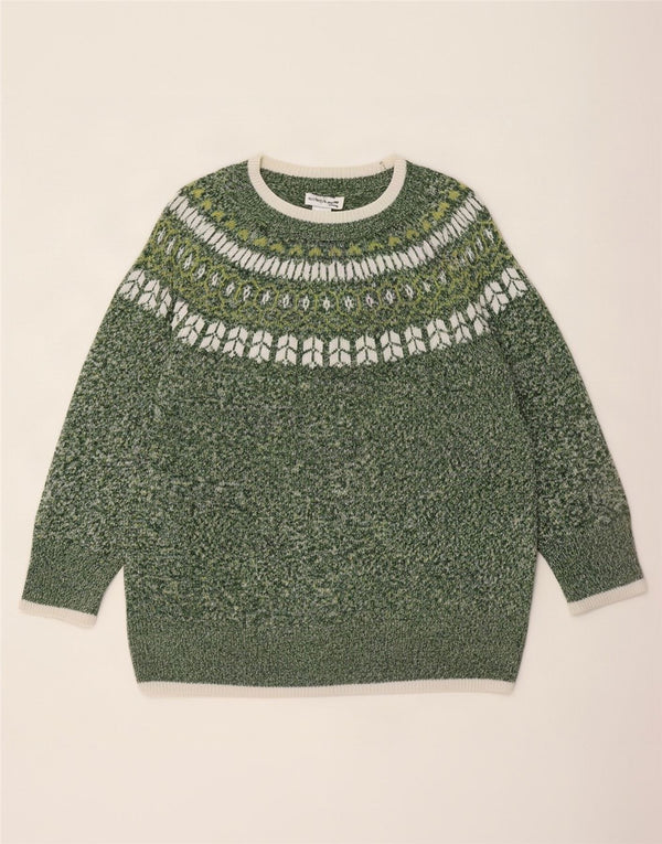Vintage ženski džemper s morskim izrezom UK 22 3XL Green Fair Isle akril