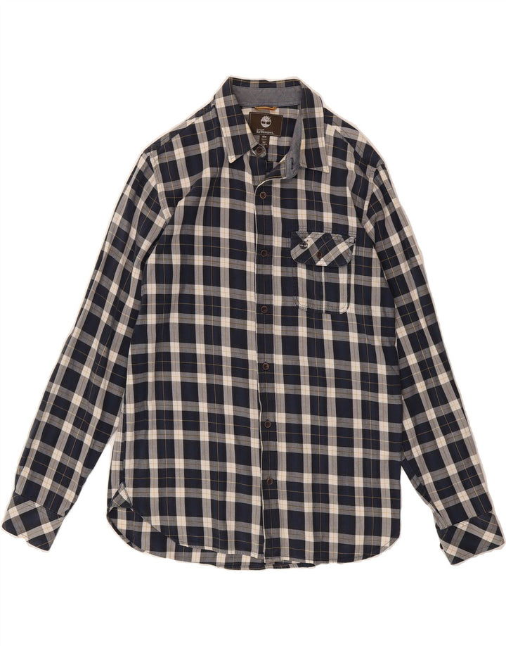 TIMBERLAND Mens Slim Fit Flannel Shirt Medium Navy Blue Check Vintage Timberland and Second-Hand Timberland from Messina Hembry 