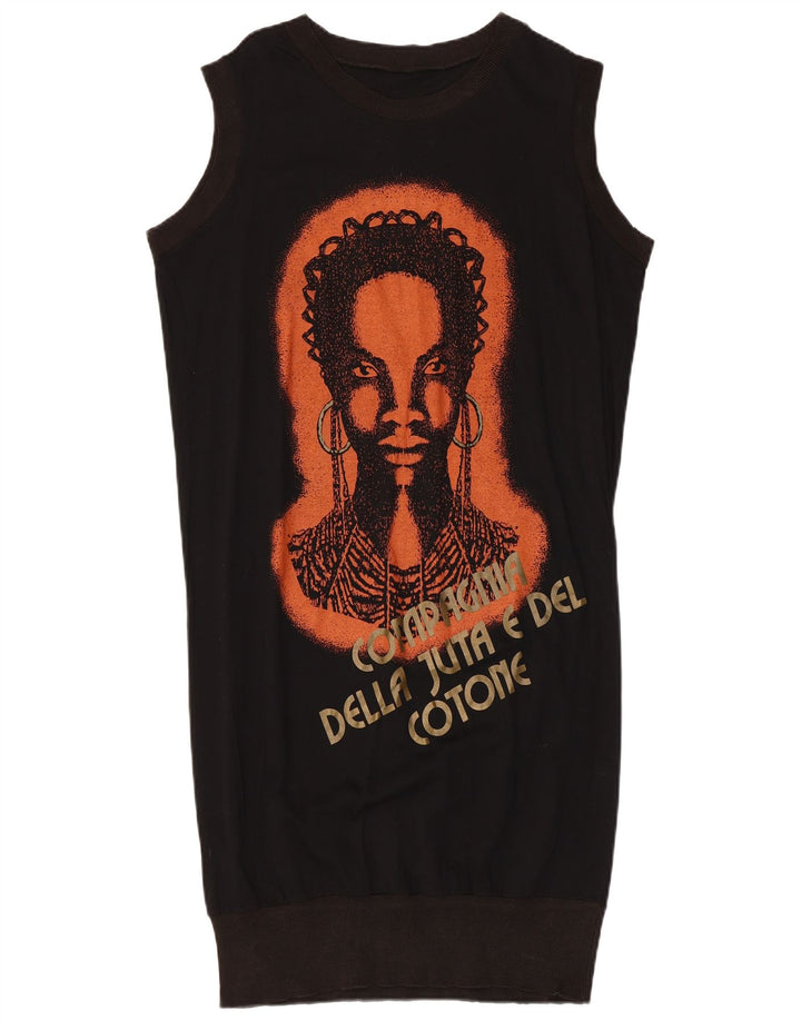 VINTAGE ženska grafička haljina bez rukava s mjehurićima UK 14 srednje crna