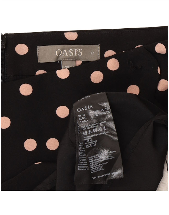 Oasis ženska mini suknja UK 16 velika W34 crni poliester na točkice