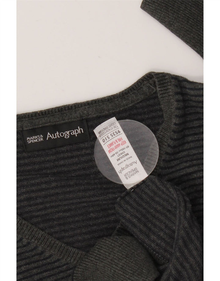 MARKS & SPENCER Muški džemper s autogramom V-izreza srednje sive pruge