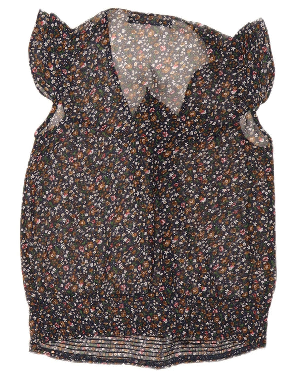 ZARA Womens Bow Tie Sleeveless See Through Top UK 10 Small Black Floral