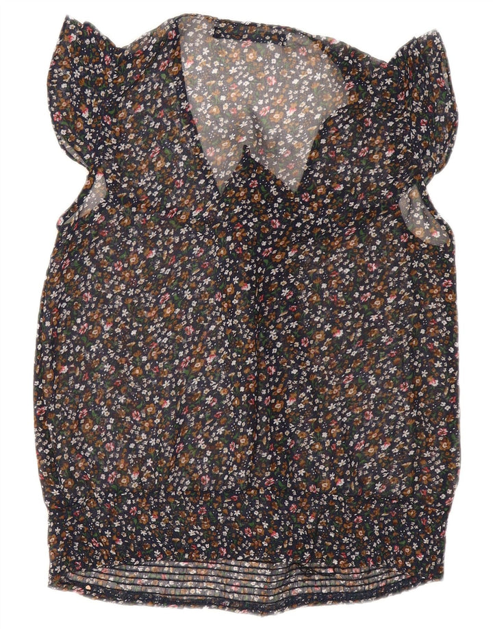 ZARA ženska leptir kravata bez rukava prozirna Top UK 10 malih crnih cvjetnih