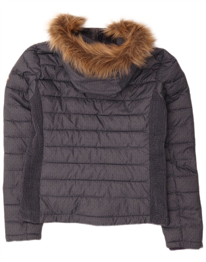 Superdry ženska podstavljena jakna s kapuljačom UK 12 srednje tamnoplavi poliester